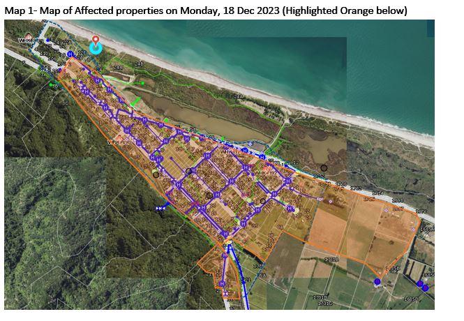 Map 1- Map of Affected properties on Monday, 18 Dec 2023 (Highlighted orange)