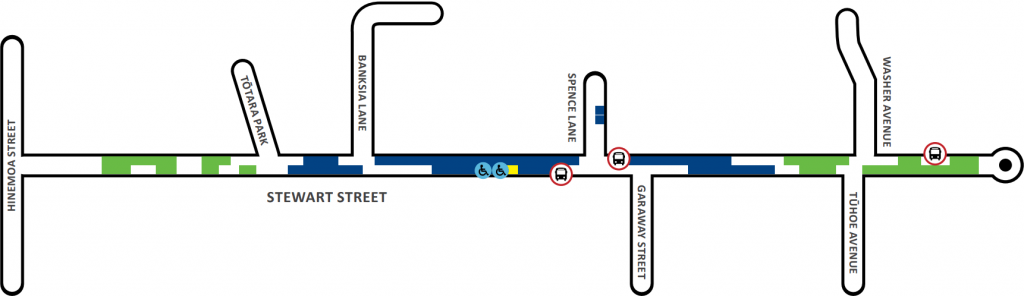 Map showing parking areas around Stewart St