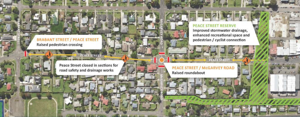 Map of Peace Street Stormwater + Road Safety Upgrade