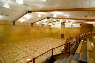 Interior of the Ōhope Hall, including its basketball court.