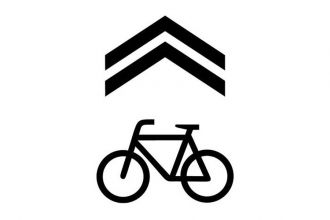 Example of sharrow, two arrows above bicycle.