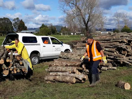 One of the three Task Force Green teams at work at a Fortunes Road property this week.
