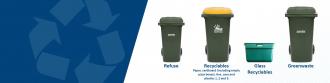 Refuse, Recycling, Glass recycling and Greenwaste bins