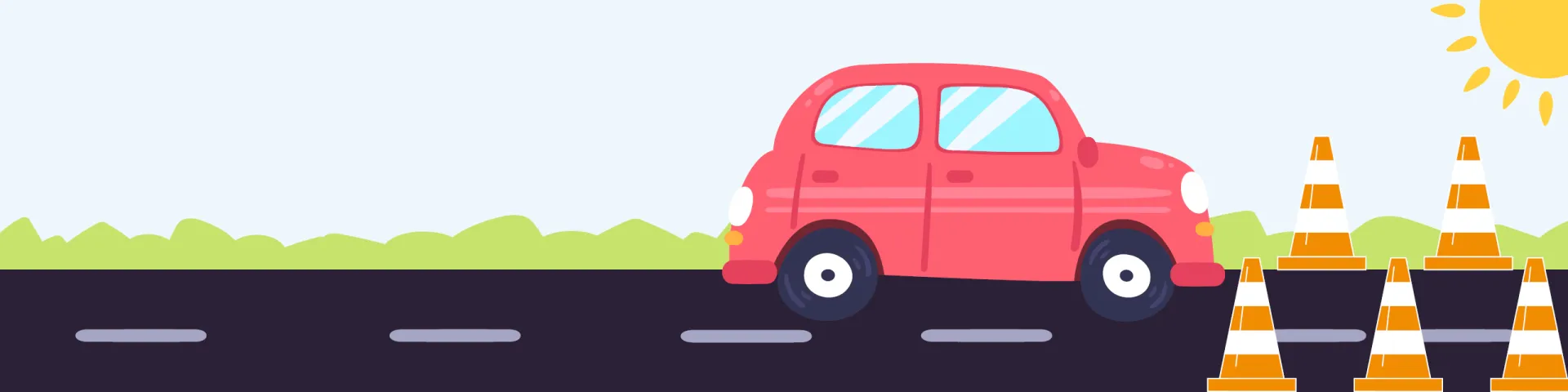 Car driving with road cones
