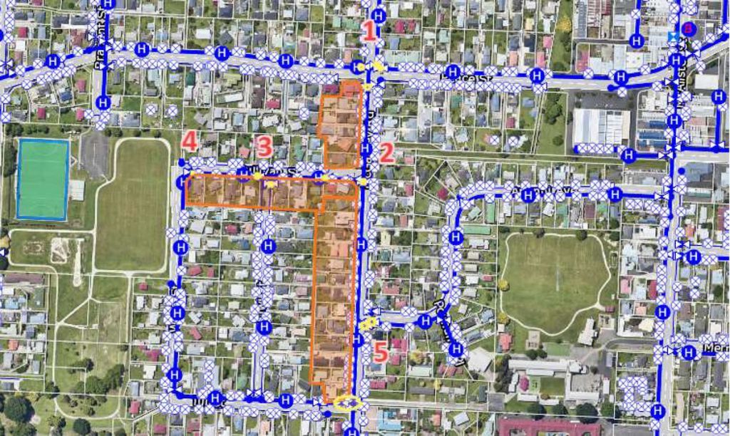 Map showing area of planned water shut down
