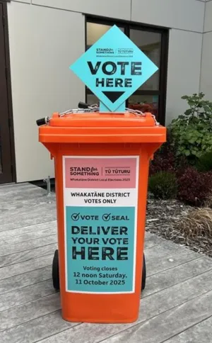 Vote here bin Orange voting bin